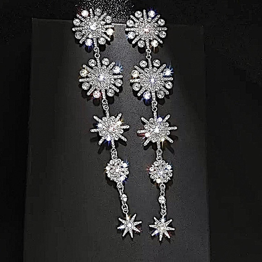 White 18K GP Star North Star Oversized Drop Dangle Earrings - Picture 1 of 3
